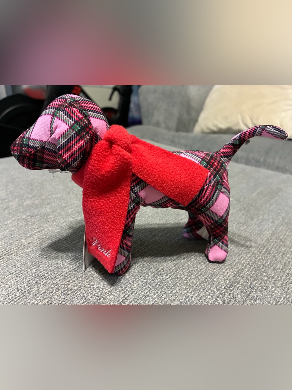 PINK Victoria's Secret Pink Plaid Plush Dog